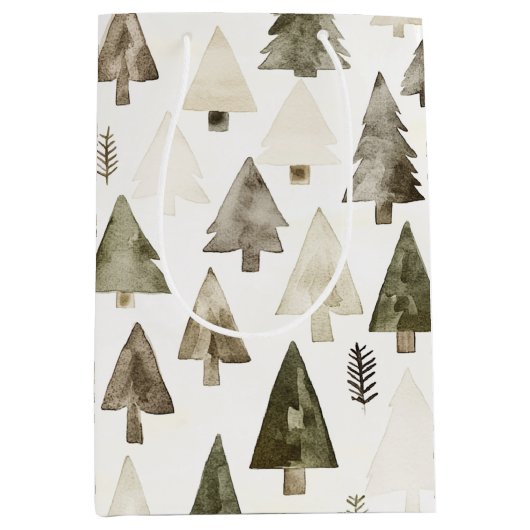 Olijfgroene kerstbomen medium cadeauzakje (Voorkant)