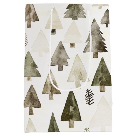 Olijfgroene kerstbomen medium cadeauzakje (Achterkant)