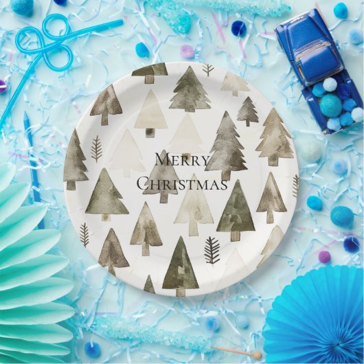Olijfgroene kerstbomen papieren bordje (Feest)