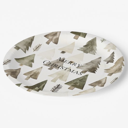 Olijfgroene kerstbomen papieren bordje (Gekanteld)
