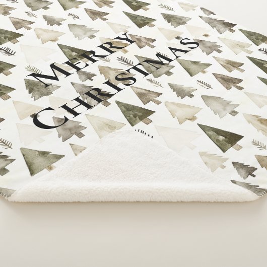 Olijfgroene kerstbomen sherpa deken (3/4)