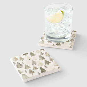 Olijfgroene kerstbomen stenen onderzetter