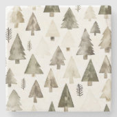 Olijfgroene kerstbomen stenen onderzetter (Voorkant)