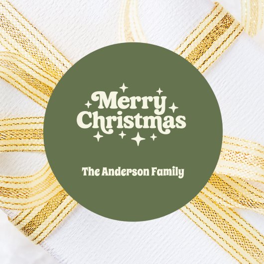 Olijfgroene kerstgunst ronde sticker