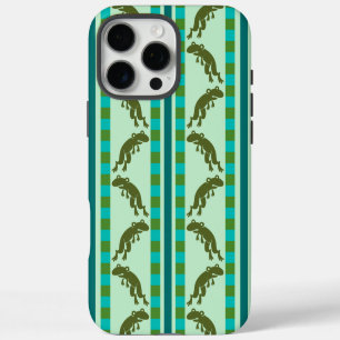 Olijfgroene kikkerprint met geruit strepenpatroon iPhone 16 pro max hoesje