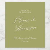 Olijfgroene klassieke kalligrafie bruiloft wijn etiket (Enkel label)