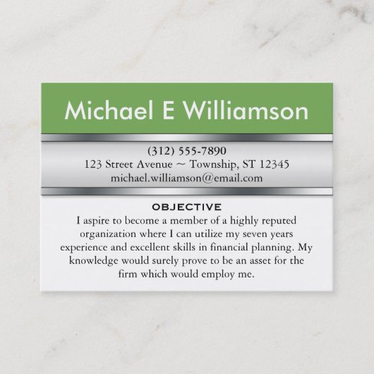 Olijfgroene koptekst - RESUME Visitekaartjes (Voorkant)