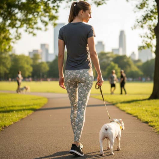 Olijfgroene Leggings met Speelse Pitbulls & Speelt