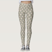 Olijfgroene Leggings met Speelse Pitbulls & Speelt (Voorkant)