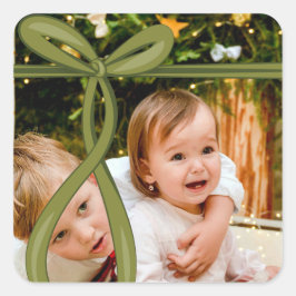 OLIJFGROENE LINTEN STRIK FOTO VIERKANTE STICKER