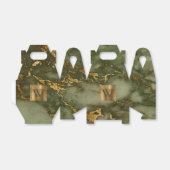 Olijfgroene marmeren gouden monogram bedankdoosjes (Uitgevouwen)