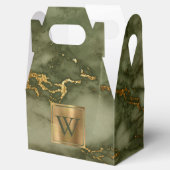 Olijfgroene marmeren gouden monogram bedankdoosjes (Geopend)