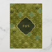 Olijfgroene Marokkaanse moslim bruiloft gouden fol Folie Uitnodiging (Achterkant)