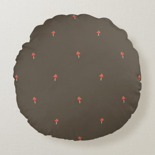 Olijfgroene Minimale Paddenstoelen Bos Kussen - Ro (Voorkant)