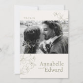 Olijfgroene minimalistische botanische bruiloft kaart (Achterkant)