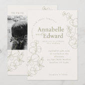 Olijfgroene minimalistische botanische bruiloft kaart (Voorkant / Achterkant)