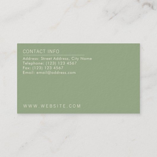 Olijfgroene minimalistische elegantie visitekaartje (Achterkant)