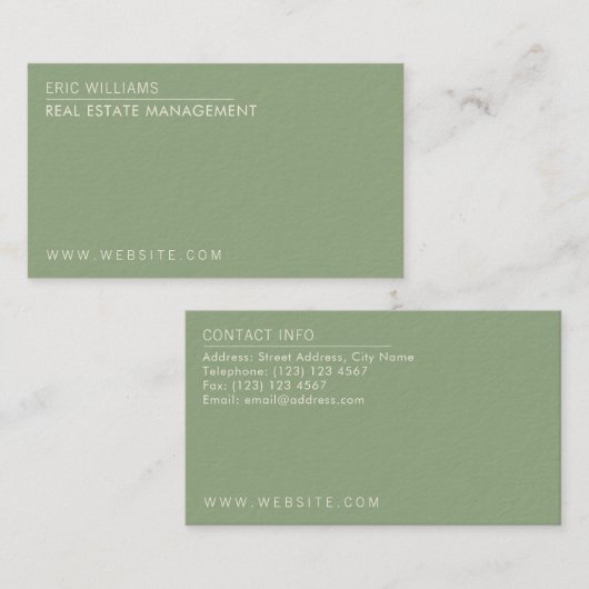 Olijfgroene minimalistische elegantie visitekaartje (Voorkant / Achterkant)