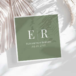 Olijfgroene Minimalistische Monogram Trouwfeest Servet