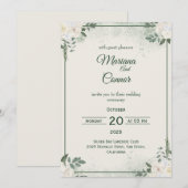 Olijfgroene minimalistische trouwuitnodiging kaart (Voorkant / Achterkant)
