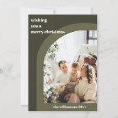 Olijfgroene moderne boog twee verticale foto  feestdagenkaart (Voorkant)