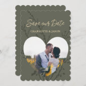 Olijfgroene moderne foto hartvormige lijst save th kaart (Voorkant / Achterkant)