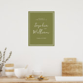 Olijfgroene moderne huwelijks welkomstbord poster (Keuken)