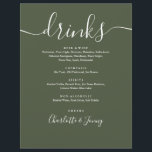 Olijfgroene moderne scriptie huwelijksdrankenmenu flyer<br><div class="desc">Deze elegante olijfgroene minimalistische drankmenu's in script zijn perfect voor elke viering. Ontworpen door Thisisnotme</div>