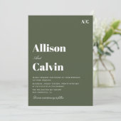 olijfgroene moderne teksttrouwuitnodiging kaart (Staand voorkant)