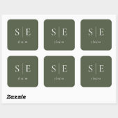 Olijfgroene Monogram Bruiloft Vierkante Sticker (Vel)