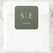 Olijfgroene Monogram Bruiloft Vierkante Sticker (Tas)