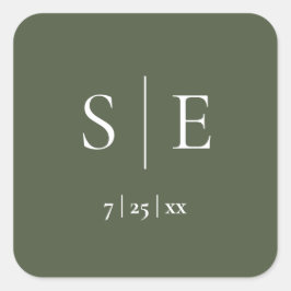 Olijfgroene Monogram Bruiloft Vierkante Sticker