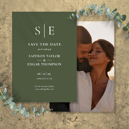 Olijfgroene Monogram Foto Bruiloft Save The Date