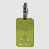 Olijfgroene Monogram Glitter Drips Bagagelabel (Voorkant (verticaal))