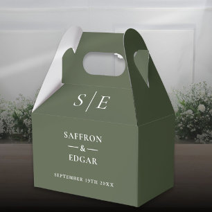 Olijfgroene Monogram Huwelijk Bedankdoosjes