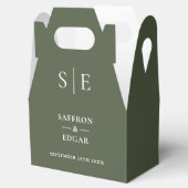 Olijfgroene Monogram Huwelijk Bedankdoosjes (Geopend)
