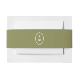 Olijfgroene Monogram Huwelijks Buikband Uitnodigingen Wikkel
