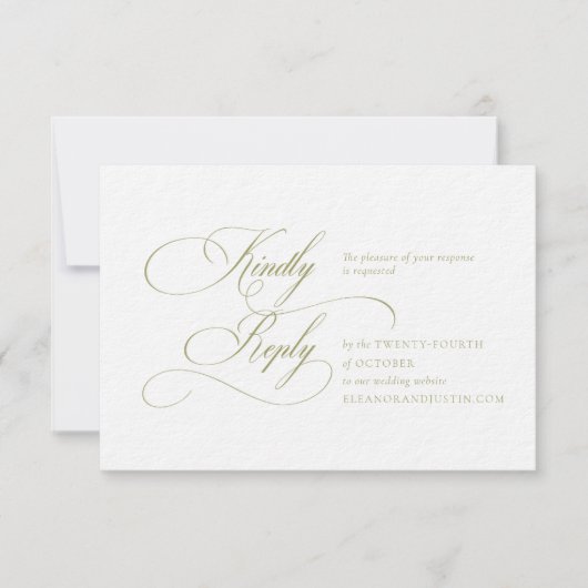 Olijfgroene Monogram Huwelijks RSVP Kaart (Voorkant)