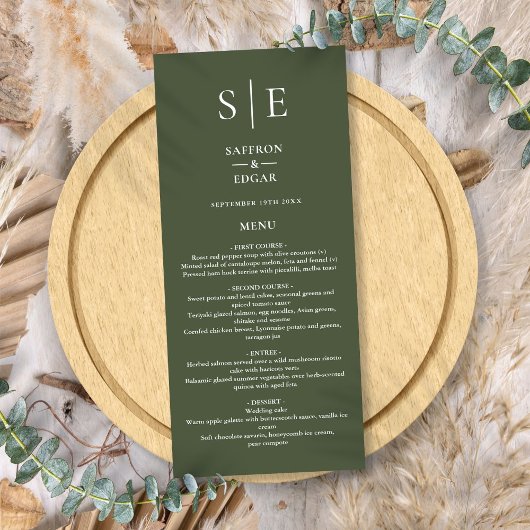 Olijfgroene Monogram Huwelijksdiner Menu
