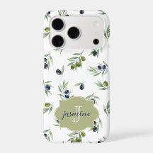 Olijfgroene Monogram Naam Watercolor Chic Patroon