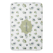 Olijfgroene Monogram Naam Watercolor Chic Patroon Badmat (Voorkant Verticaal)