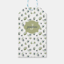 Olijfgroene Monogram Naam Watercolor Chic Patroon