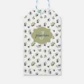 Olijfgroene Monogram Naam Watercolor Chic Patroon Cadeaulabel (Achterkant)