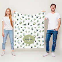 Olijfgroene Monogram Naam Watercolor Chic Patroon