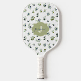 Olijfgroene Monogram Naam Waterverf Chic Patroon Pickleball Paddle