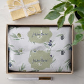 Olijfgroene Monogram Naam Waterverf Chic Patroon Tissuepapier (Geschenk)