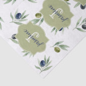 Olijfgroene Monogram Naam Waterverf Chic Patroon Tissuepapier (Detail)