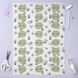 Olijfgroene Monogram Naam Waterverf Chic Patroon Tissuepapier