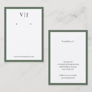 Olijfgroene Monogram Sieraden Oorbellen Displaykaa Visitekaartje