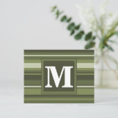 Olijfgroene monogram strepen briefkaart (Staand voorkant)